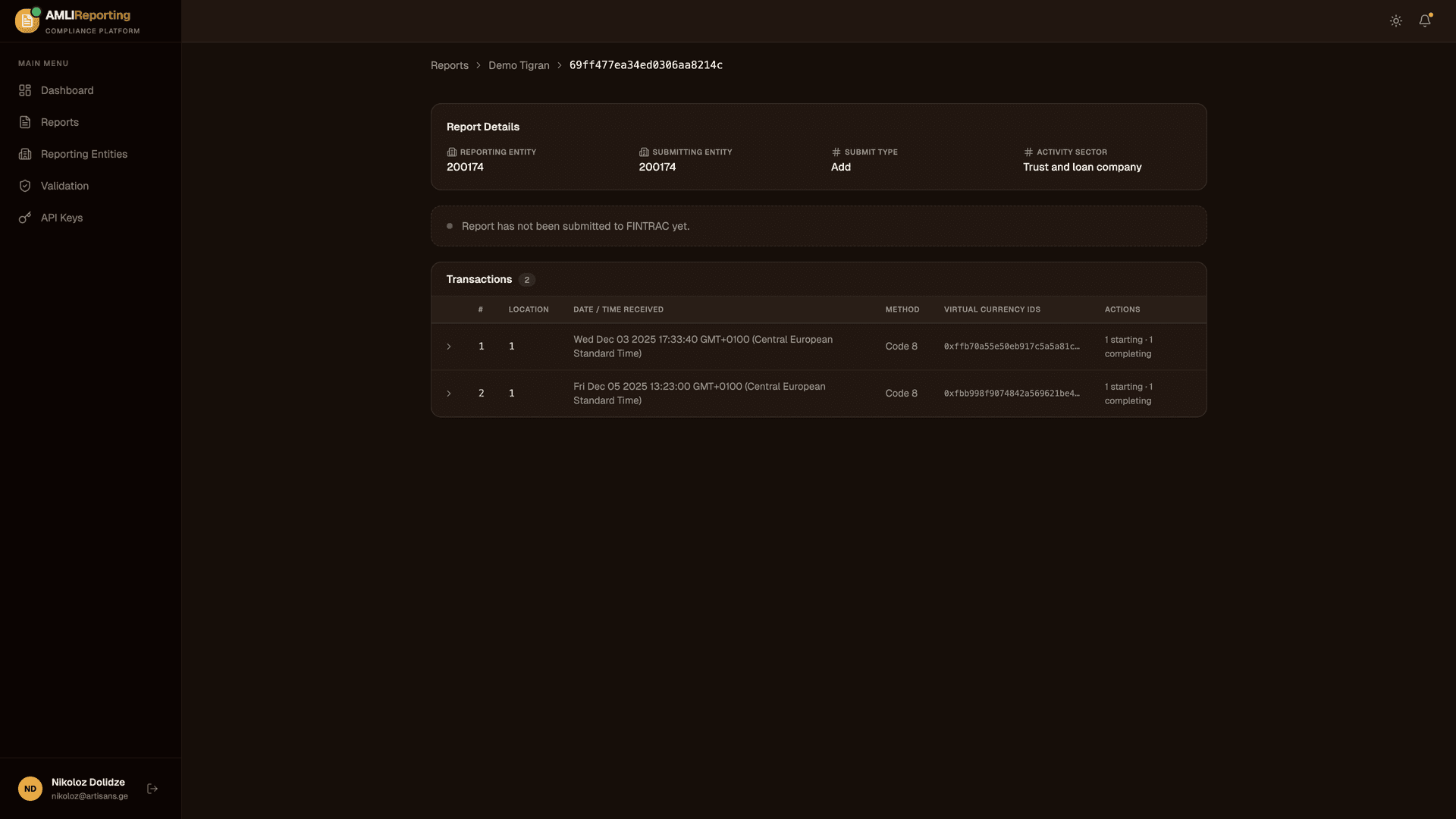 AMLI Reporting screenshot 2